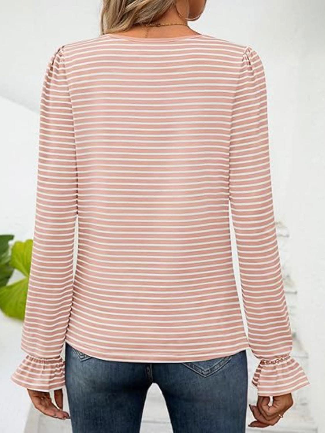 Chic striped flounce sleeve top - Love Salve